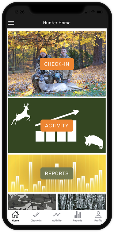 My Game Processor mobile phone screenshot showing the hunter home screen