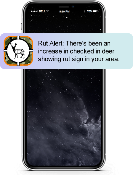 My Game Processor mobile phone screenshot showing a Rut-Alert push notification
