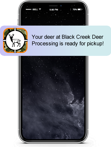 My Game Processor mobile phone screenshot showing automated pick-notifications that hunters receive